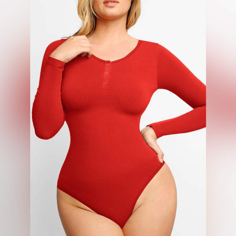Popilush Shapewear Seamless Modal Long Sleeve Henley Bodysuit